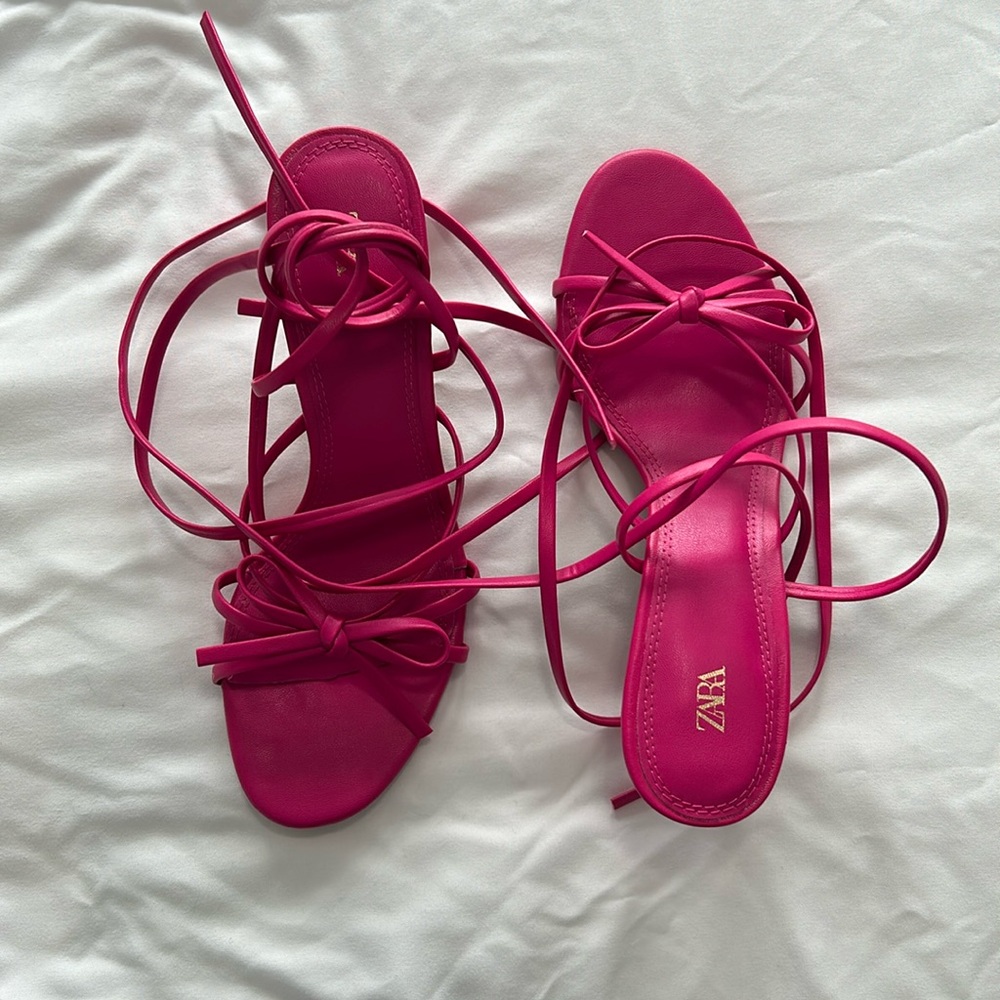 Zara Magenta Lace Up Heels